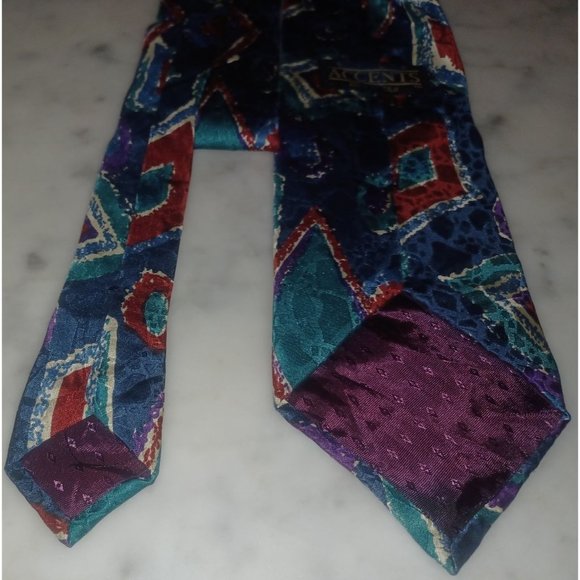 Silk Accents Men's Tie Geometric Design Blue Red Green Purple - Picture 2 of 4